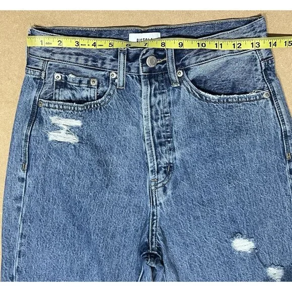 Pistola Anthropologie Women 26 jeans Cassie High Rise Straight Blue Distressed - Picture 7 of 14